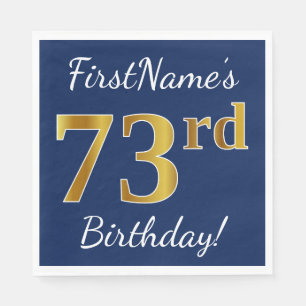 Blauw, Faux Gold 73rd Birthday + Aangepaste naam Servet