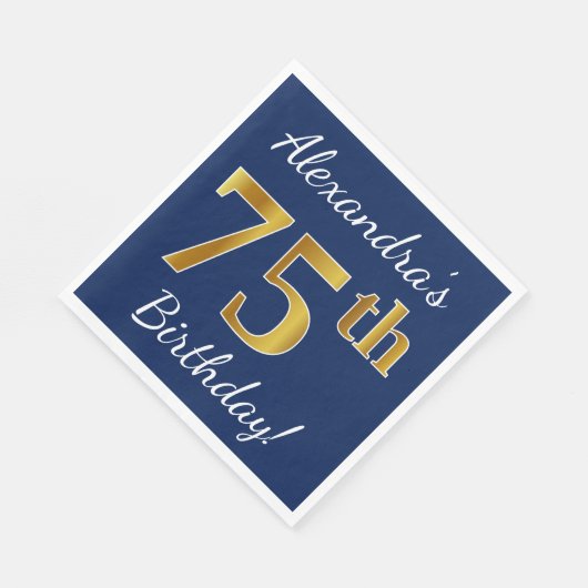 Blauw, Faux Gold 75e verjaardag + aangepaste naam Servetten (Hoek)