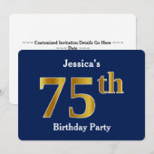 Blauw, Faux Gold 75e verjaardagsfeestje + aangepas Kaart (Voorkant / Achterkant)