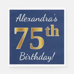 Blauw, Faux Gold 75th Birthday + Eigen naam Servetten