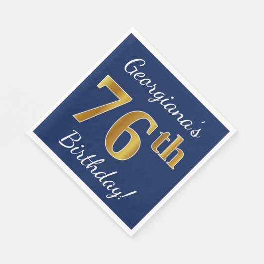 Blauw, Faux Gold 76th Birthday + Aangepaste naam Servetten (Hoek)