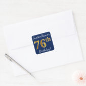 Blauw, Faux Gold 76th Birthday + Aangepaste naam Vierkante Sticker (Envelop)