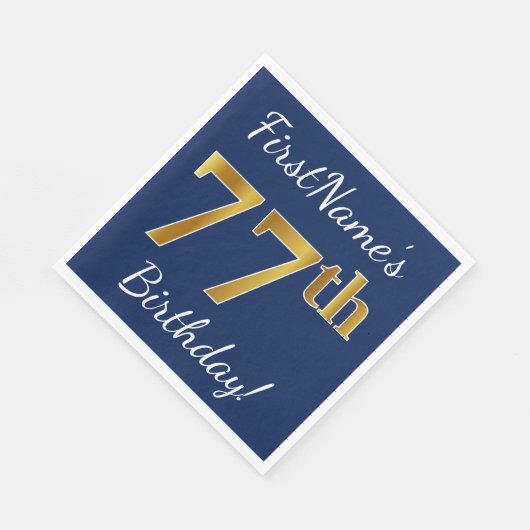 Blauw, Faux Gold 77th Birthday + Eigen naam Servetten (Hoek)