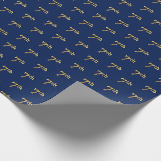 Blauw, Faux Gold 7th (7e) Event Wrapping Paper Cadeaupapier (Hoek)