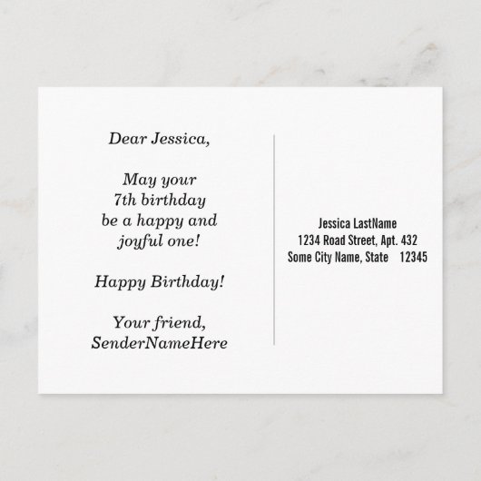 Blauw, Faux Gold 7th Birthday + Eigen naam Briefkaart (Achterkant)