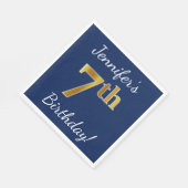 Blauw, Faux Gold 7th Birthday + Eigen naam Servetten (Hoek)
