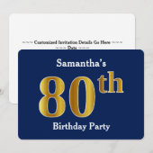 Blauw, Faux Gold 80ste verjaardagsfeestje + aangep Kaart (Voorkant / Achterkant)