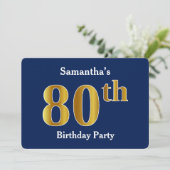 Blauw, Faux Gold 80ste verjaardagsfeestje + aangep Kaart (Staand voorkant)