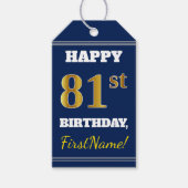 Blauw, Faux Gold 81st Birthday + Aangepaste naam Cadeaulabel (Voorkant)
