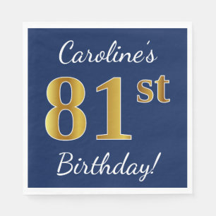 Blauw, Faux Gold 81st Birthday + Aangepaste naam Servet