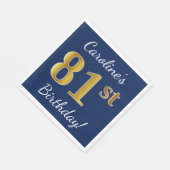 Blauw, Faux Gold 81st Birthday + Aangepaste naam Servet (Hoek)