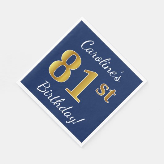 Blauw, Faux Gold 81st Birthday + Aangepaste naam Servet (Hoek)