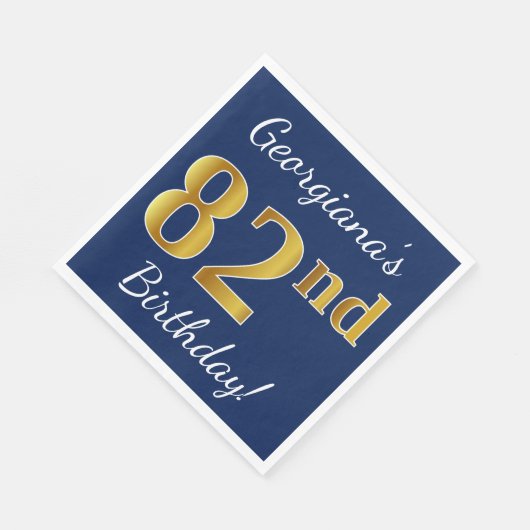 Blauw, Faux Gold 82e verjaardag + Aangepaste naam Servetten (Hoek)