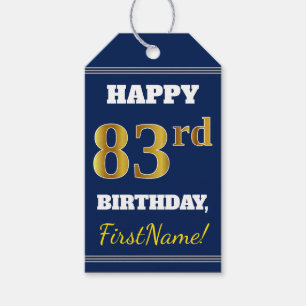 Blauw, Faux Gold 83rd Birthday + Aangepaste naam Cadeaulabel