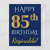 Blauw, Faux Gold 85e verjaardag + aangepaste naam Briefkaart (Voorkant)
