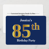 Blauw, Faux Gold 85e verjaardagsfeest + aangepaste Kaart (Voorkant / Achterkant)