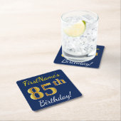 Blauw, Faux Gold 85th Birthday + Eigen naam Kartonnen Onderzetters (Insitu)