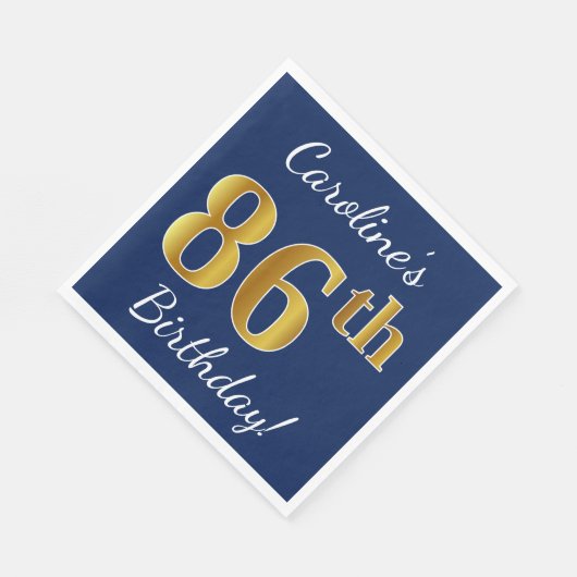 Blauw, Faux Gold 86th Birthday + Eigen naam Servetten (Hoek)