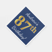 Blauw, Faux Gold 87th Birthday + Eigen naam Servet (Hoek)