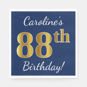 Blauw, Faux Gold 88th Birthday + Eigen naam Servet