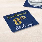 Blauw, Faux Gold 8th Birthday + Eigen naam Kartonnen Onderzetters (Schuin)