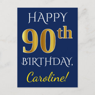 Blauw, Faux Gold 90ste verjaardag + aangepaste naa Briefkaart