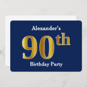 Blauw, Faux Gold 90ste verjaardagsfeestje + aangep Kaart (Voorkant / Achterkant)