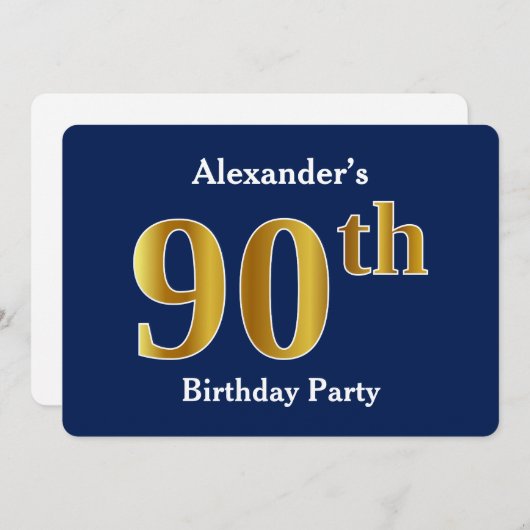 Blauw, Faux Gold 90ste verjaardagsfeestje + aangep Kaart (Voorkant / Achterkant)