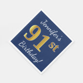Blauw, Faux Gold 91st Birthday + Aangepaste naam Servetten (Hoek)