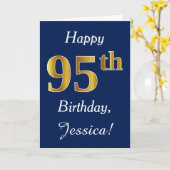 Blauw, Faux Gold 95e verjaardag + aangepaste naam Kaart (Gele Bloem)