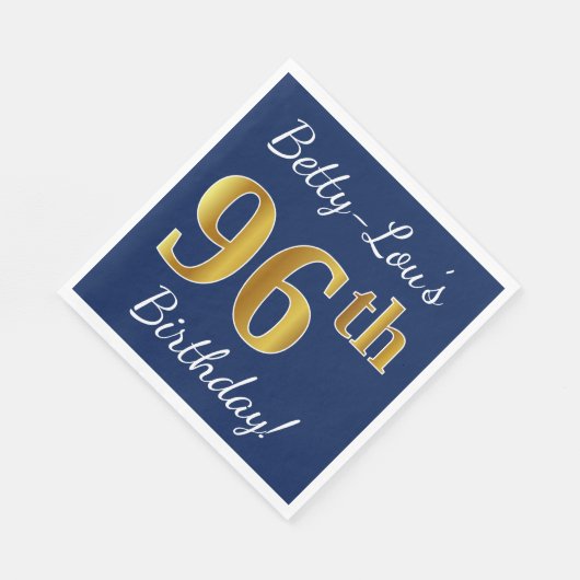 Blauw, Faux Gold 96th Birthday + Eigen naam Servetten (Hoek)