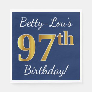 Blauw, Faux Gold 97th Birthday + Eigen naam Servetten