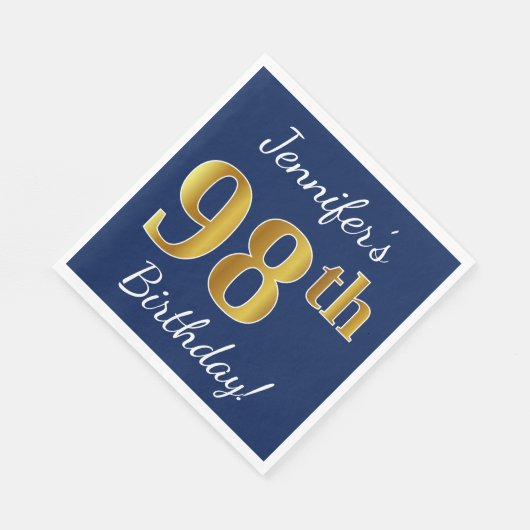 Blauw, Faux Gold 98th Birthday + Eigen naam Servetten (Hoek)