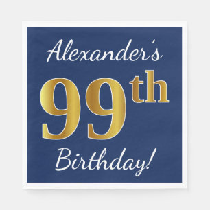 Blauw, Faux Gold 99th Birthday + Eigen naam Servetten