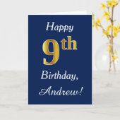 Blauw, Faux Gold 9th Birthday + Eigen naam Kaart (Gele Bloem)