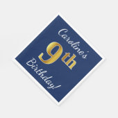 Blauw, Faux Gold 9th Birthday + Eigen naam Servet (Hoek)