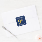 Blauw, Faux Gold 9th Birthday + Eigen naam Sticker (Envelop)