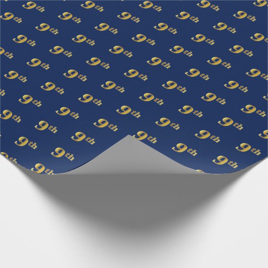 Blauw, Faux Gold 9th (negende) Event Wrapping Pape Cadeaupapier (Hoek)