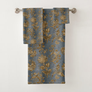 Blauw Faux Gold Elegant Badkamer Bad Handdoek
