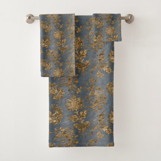 Blauw Faux Gold Elegant Badkamer Bad Handdoek (Insitu)