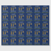 Blauw, Faux Gold "HAPPY 11th BIRTHDAY" Cadeaupapier (Vlak)
