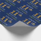 Blauw, Faux Gold "HAPPY 11th BIRTHDAY" Cadeaupapier (Hoek)