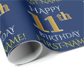 Blauw, Faux Gold "HAPPY 11th BIRTHDAY" Cadeaupapier (Rol Hoek)