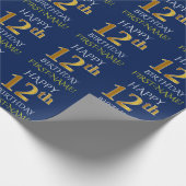 Blauw, Faux Gold "HAPPY 12th BIRTHDAY" Cadeaupapier (Hoek)