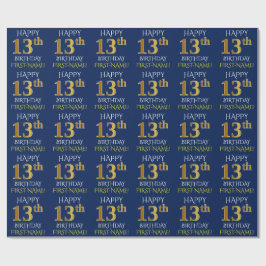 Blauw, Faux Gold "HAPPY 13th BIRTHDAY" Cadeaupapier