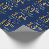 Blauw, Faux Gold "HAPPY 13th BIRTHDAY" Cadeaupapier (Hoek)