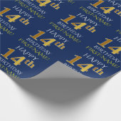 Blauw, Faux Gold "HAPPY 14th BIRTHDAY" Cadeaupapier (Hoek)