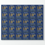 Blauw, Faux Gold "HAPPY 18th BIRTHDAY" Cadeaupapier<br><div class="desc">Dit wikkelpapierontwerp heeft een boodschap als "HAPPY 18th BIRTHDAY",  waarbij de "18th" een faux/imitatie gouden uiterlijk heeft. Het heeft ook een aangepaste naam en een blauw gekleurde achtergrond. Het kan misschien worden gebruikt bij het inpakken van geschenken die worden gegeven voor iemands achttiende verjaardag. [~Z0000135]</div>