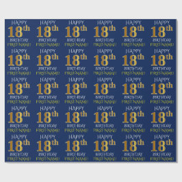 Blauw, Faux Gold "HAPPY 18th BIRTHDAY" Cadeaupapier