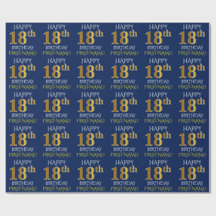 Blauw, Faux Gold "HAPPY 18th BIRTHDAY" Cadeaupapier